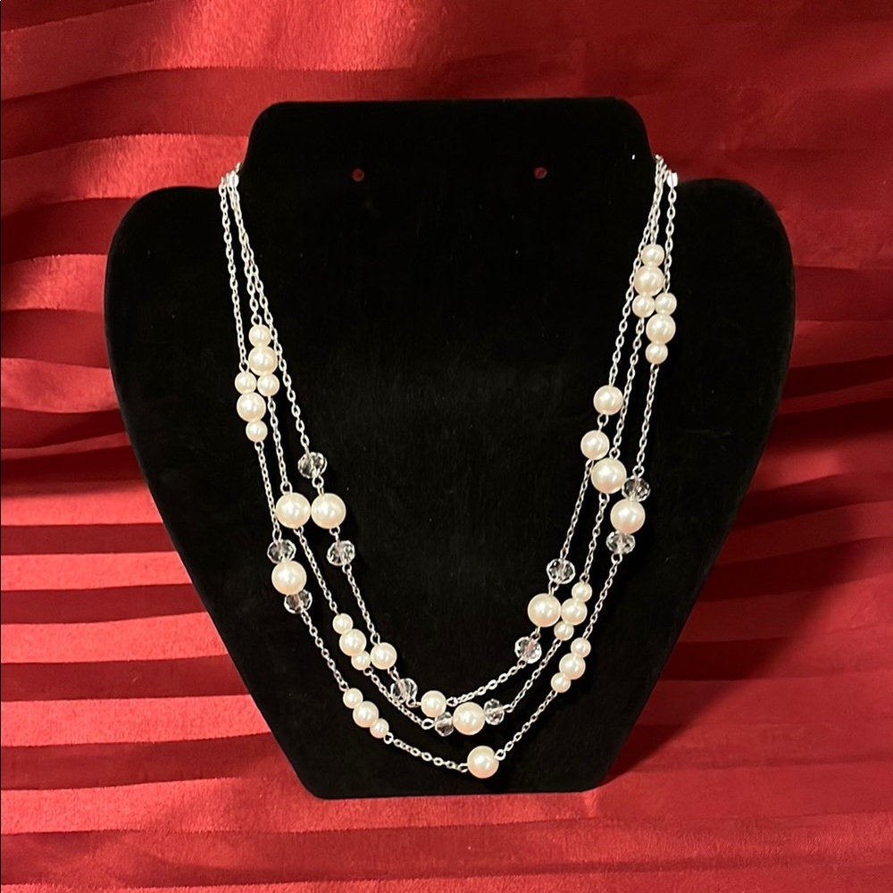 Vintage 3 Strand Elegant Faux Pearl Necklace.